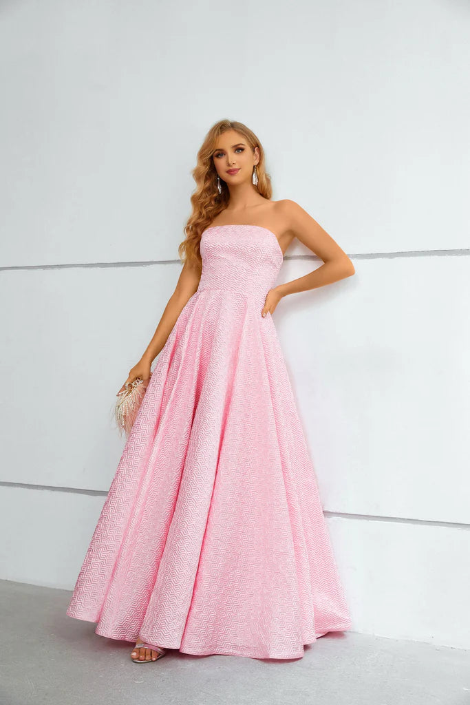 Wholesale A Line Pink Strapless Floor Length Party Prom Dress